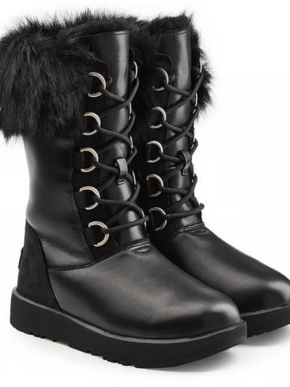 UGG Black Lace-Up Faux Fur Winter Boots
